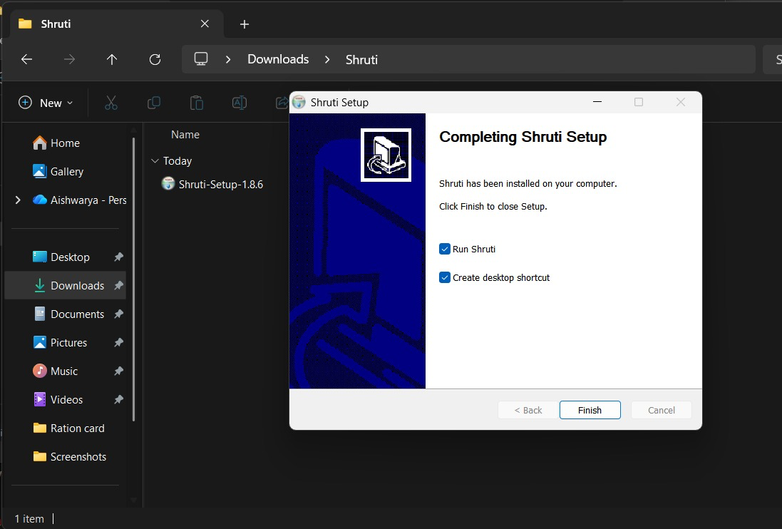 Installer — click Finish